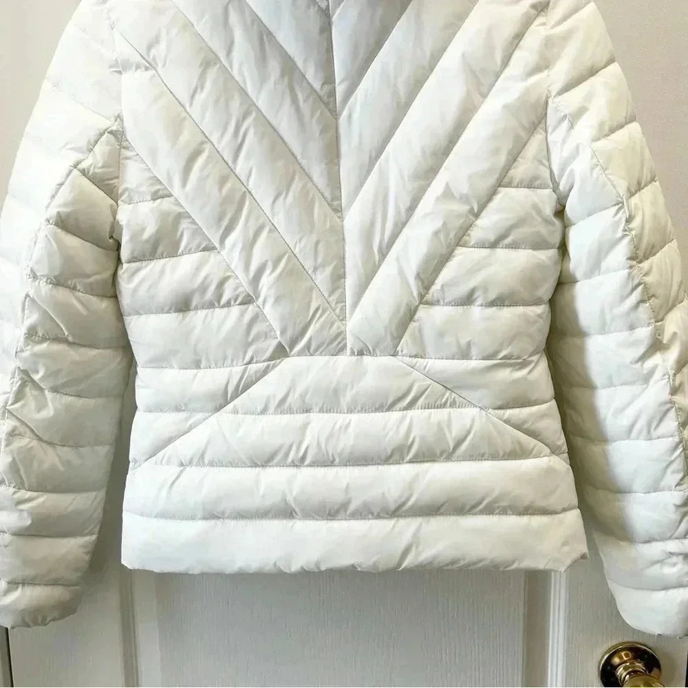 Joe Fresh Puffer Jacket Faux Fur Trimmed Hood Quilted Winter Coat White Small - Picture 10 of 16